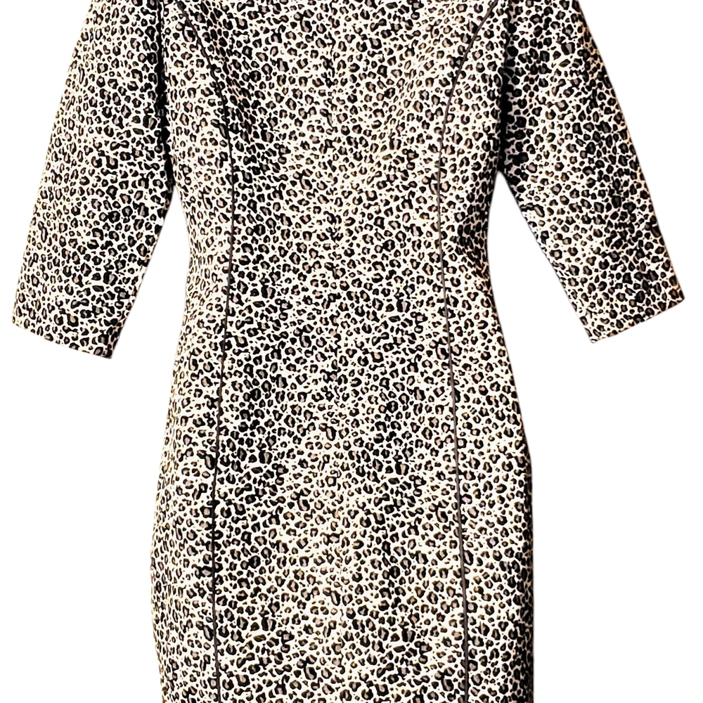 Reiss Toulon Leopard Print Sheath Dress US Size 6 3/4 Sleeve